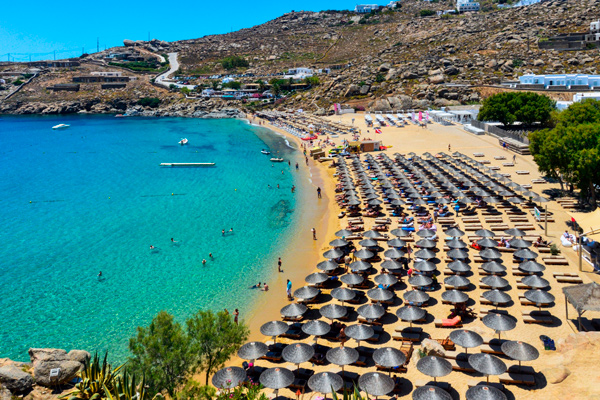 Praia Paradise Beach em Mykonos.